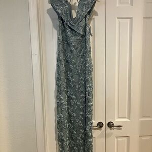 DJ-Jaz Off-the-Shoulder Short Sleeve Evening Gown, 14, Sage, Lace, Maxi